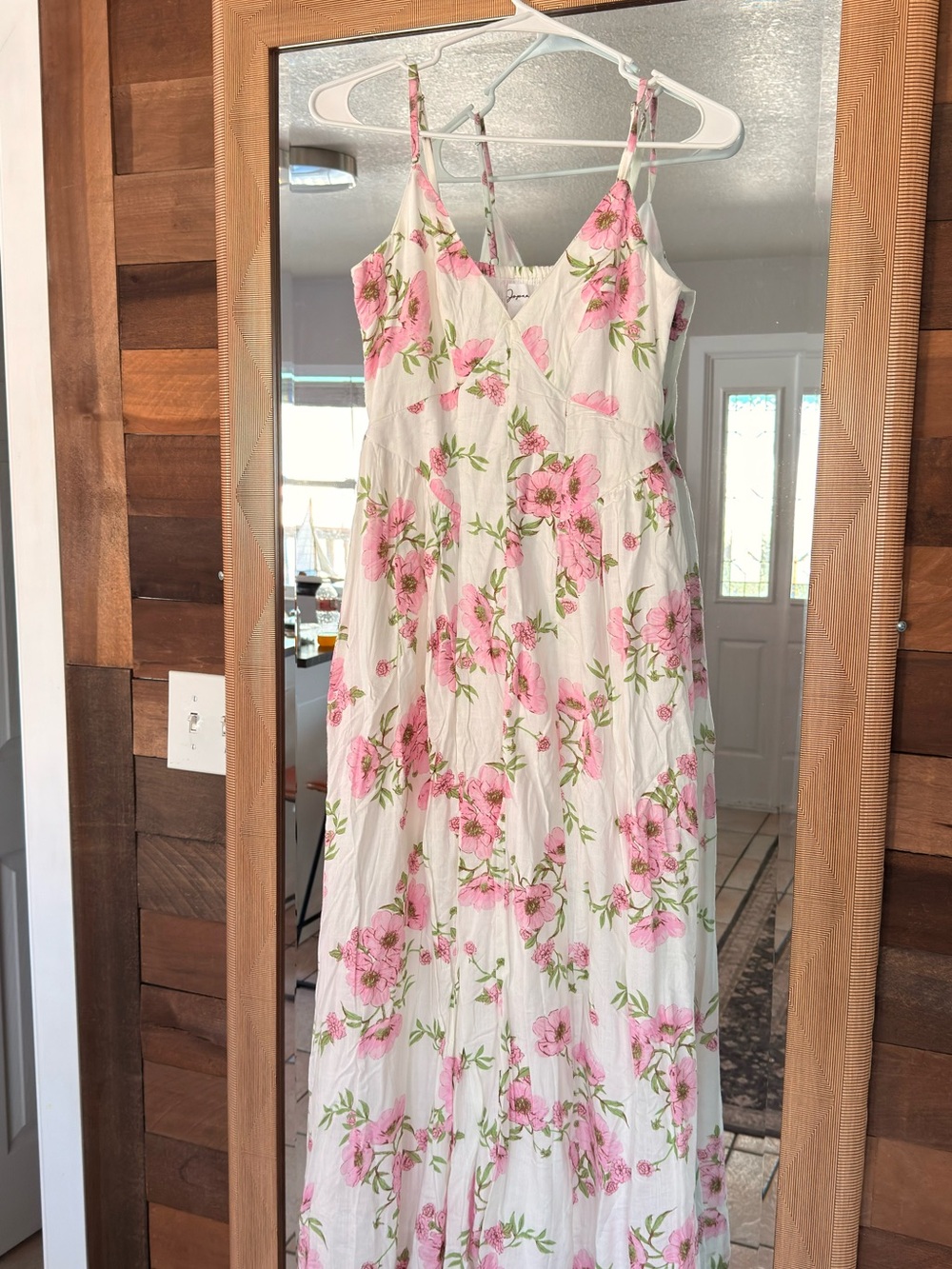 Sleeveless White Maxi Dress with Pink Floral Print